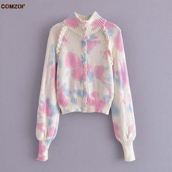 

women's knits & tees women tie-dye sweaters long sleeve zipper cardigan knitwear 2021 autumn korean clothing sueters de mu, White