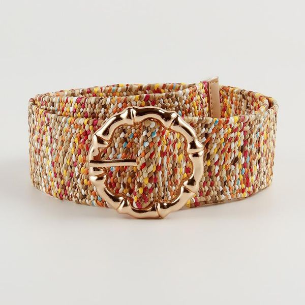 

belts women colorful straw metal gold buckle boho braided waist belt weave wide waistband vintage bohemian female strap, Black;brown