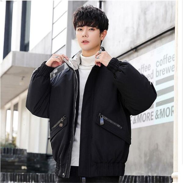 

youth stand collar men's down jacket loose bread fashion warm, Black