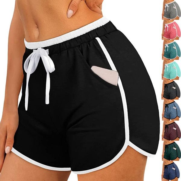 

women's shorts sports solid color pocket drawstring loose casual yoga pants high waist stretch fitness breathable, White;black