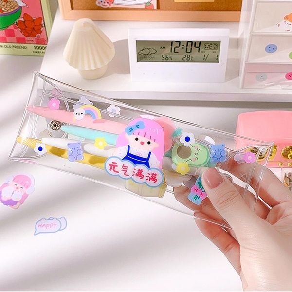 

cosmetic bags & cases transparent pencil case cartoon bear office stationery cute pen supplies bag kawaii school pencils pouch 149