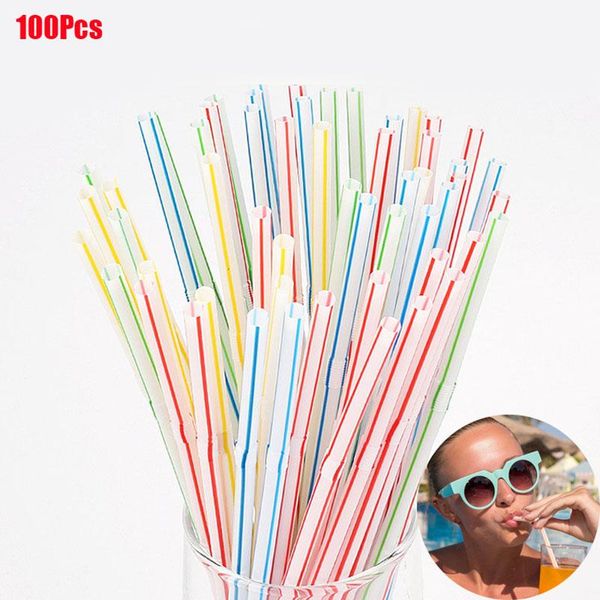 

drinking straws 100pcs plastic 8 inches long multi-colored striped bedable disposable party multicolore rainbow straw