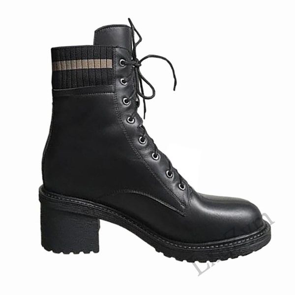 

boots fashion women real leather lace up ladies mid heels handmade soft black autumn basic shoes female runway mujer