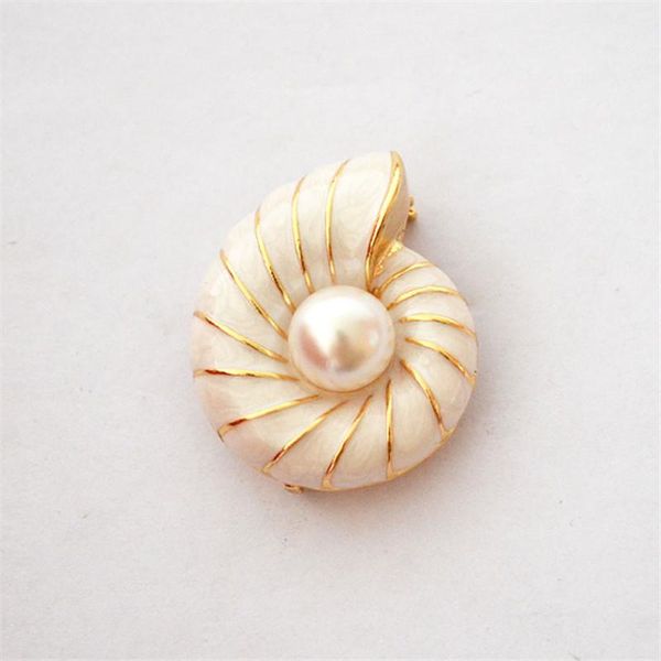 

pins, brooches retro style enamel conch personality fashion simple imitation pearl brooch men and women models, Gray