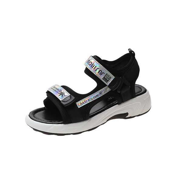 

women's sandals 2021 fashion simple vamp letter modification trend all-match trifle bottom open toe, Black