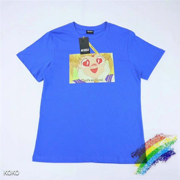 

t shirts blue t-shirt men women 1:1 streetwear summer style cartoon minga london t shirt clothes, White;black