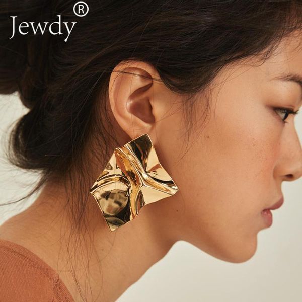 

gold silver color statement wrinkled metal stud earrings geometric exaggeration earring women jewelry minimalist punk style, Golden;silver