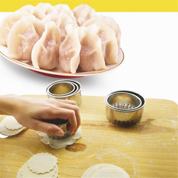 

3pcs round/flower shaped dough cutting tool kitchen gadgets stainless steel dumplings cutter portable wrappers molds baking & pastry tools