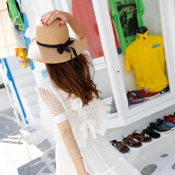 

wide brim hats 2021 summer straw hat for women fashion sun foldable travel girls floppy female cap uv beach pr u6a1, Blue;gray