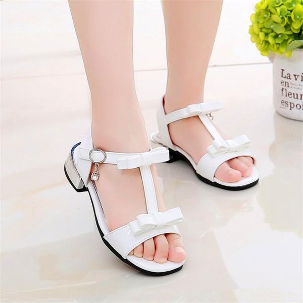 

summer korean stylish and sweet girls sandals children's open toe bow princess shoes wild big, Black;red