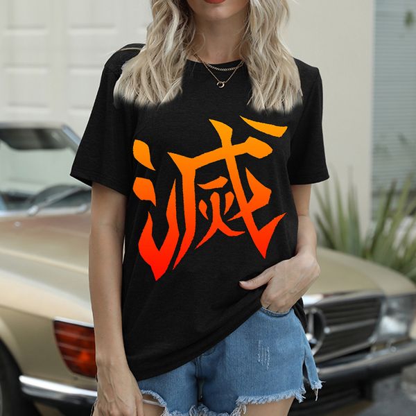 

women short sleeve t-shirt summer clothing casual loose sport round neck animation manga pattern printing pullovers o-neck street wear tees, White