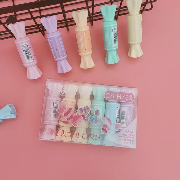

pack/lot mini candy highlighter cute 6 colors drawing painting art marker pen school supplies stationery gift highlighters, Black;red