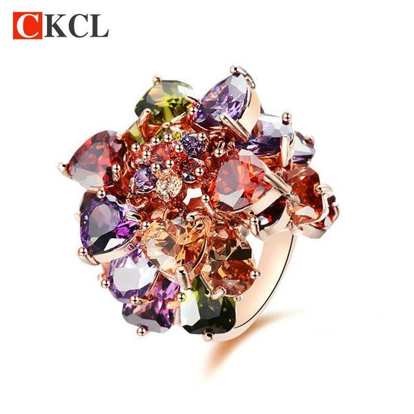 

wedding rings rose gold color multicolor cubic zircon finger ring for women mona lisa jewelry christmas gift, Slivery;golden