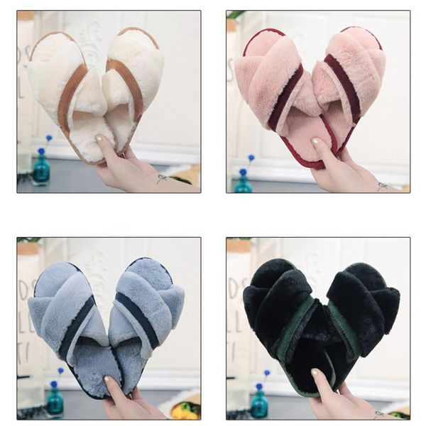 

slippers women warm winter fluffy fur house slides shoes fashion ladies soft plush flat bedroom home indoor, Black