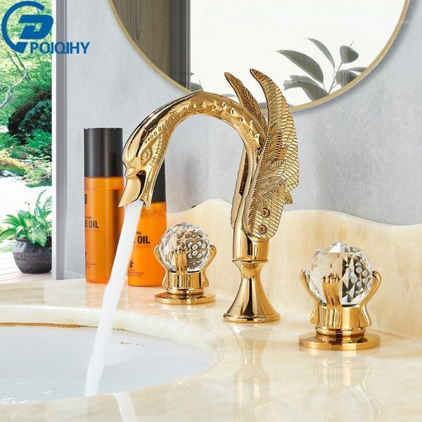 

swan basin faucet deck mounted bathroom vessel sink mixer tap dual handles 3 holes widespread golden faucets1