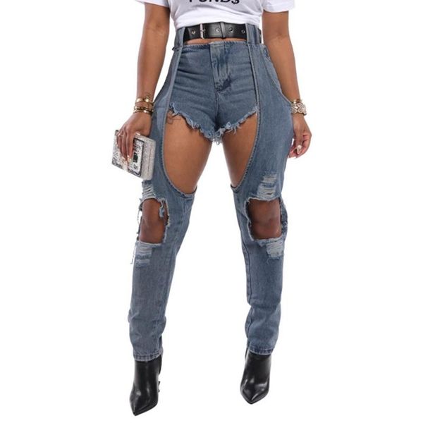

women's jeans 2021 summer hole for women pnats destroy ripped light blue denim trousers streetwear skinny high waist