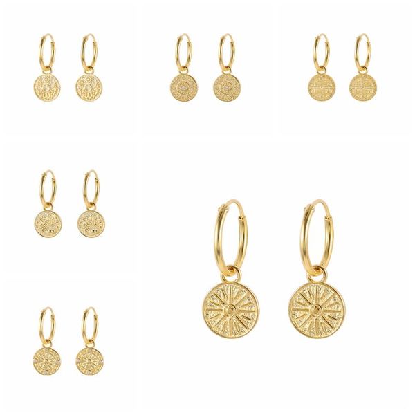 

hoop & huggie mc 925 sterling silver earrings for women girls boho formal elegant ear hoops with moon phase medallion pendant pendientes, Golden;silver