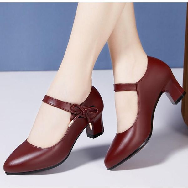 

dress shoes women casual office wine red buckle strap high heel for party mom fashion ballet dance zapatos de mujer b9260, Black