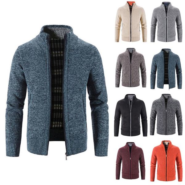 

men's sweaters cardigan zipper warm sweater casual jumper mens pockets slim fit thick winter long sleeve solid knitted coats, White;black