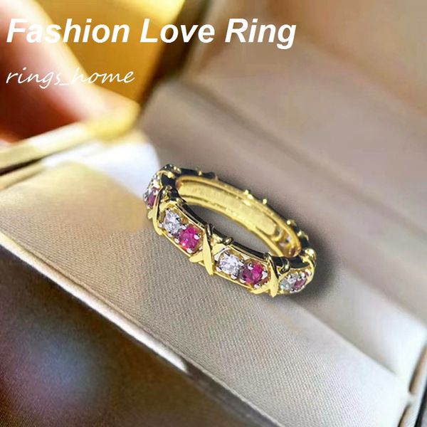 

fashion gold diament bling love t rings with luxury designer brand ring gifts for women girls lovers, Slivery;golden