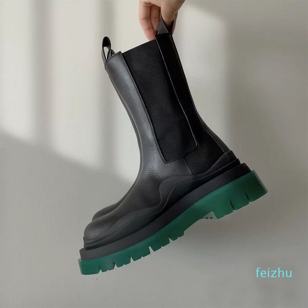 

boots child green bottom leather2021 black middle tube chelsea boots muffin thick bottom hookes female