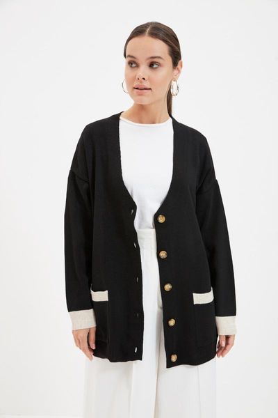 

women's jackets trendyol v collar knitwear cardigan tctaw22th0051, Black;brown