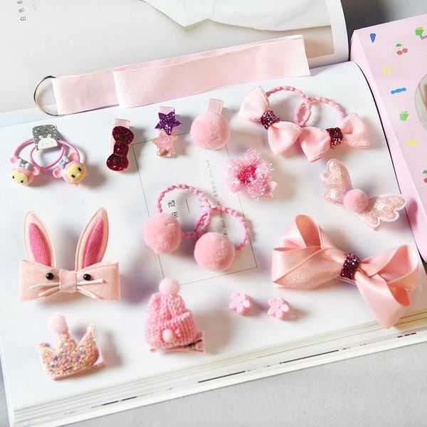 

hair accessories 18-piece set children hairpin headdress baby band girl clip gift box, Slivery;white