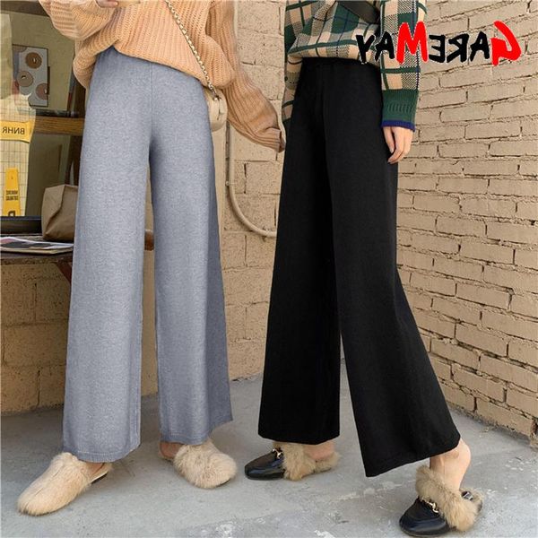 

women's pants & capris autumn winter 2021 knitted for women straight loose high waisted wide leg casual trousers, Black;white