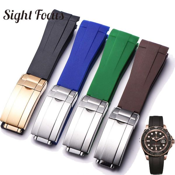 

watch bands 20mm curved end rubber band for black water ghost strap mens bracelet relogio masculino montre correa, Black;brown