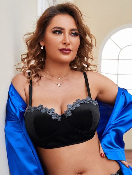 

plus velvet underwire bra b6gw#, Black;white