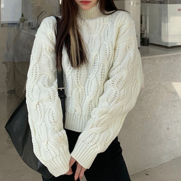 

2 colors 2021 autumn winter korean style thick warm knitted sweaters womens half turtleneck sweater and pullovers (c9910), White;black