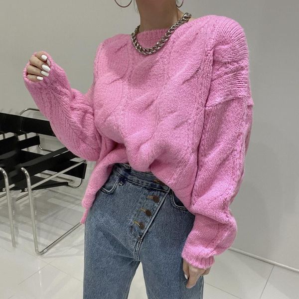 

women's sweaters [ewq] korean chic autumn winter lazy wind round neck pullover twist knitting loose long sleeve warm sweater women 2021, White;black