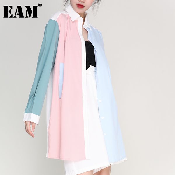 

[eam] women contrast color red big size long dress lapel long sleeve loose fit fashion spring autumn 1dd451605 210512, Black;gray