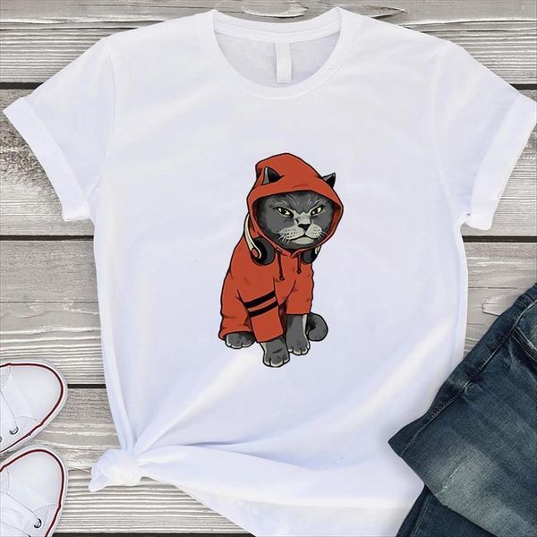 

summer cute cat cosplay printing womens fun fashion streetwear punk ropa mujer casual round neck, White