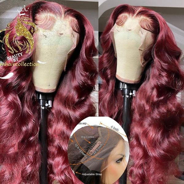 

body wave colored red human hair lace front wigs 180% density burgundy remy brazilian frontal for women preplucked, Black;brown