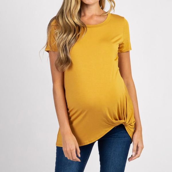 

maternity & tees women's short sleeve crew neck tie pregnancy t-shirt summer fashion wear, White