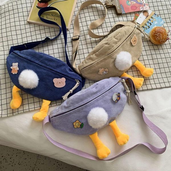 

winter canvas women waist bag fashion cartoon ladies cute duck chest shoulder messenger bags female zipper belt