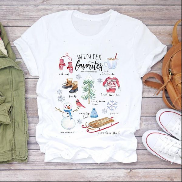 

women womens t shirts christmas cartoon winter season 90s clothing holiday print lady tshirt ladies graphic female tee shirt, White