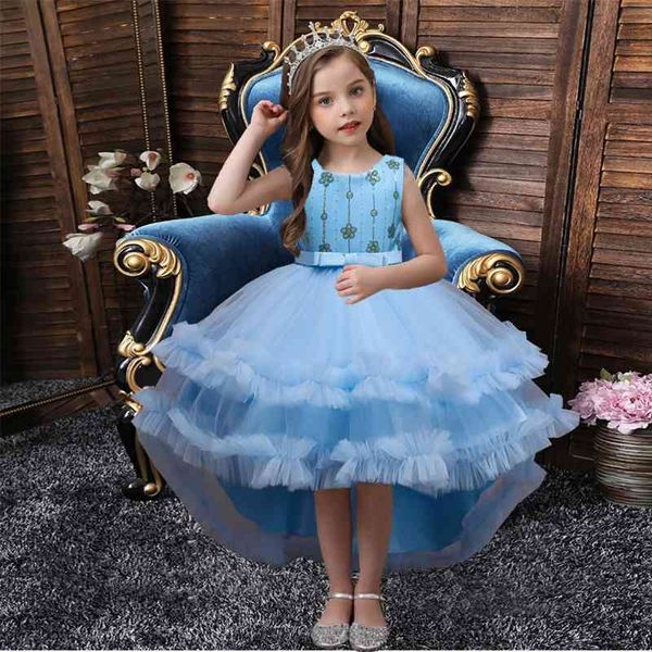 

new children's girls sequin embroidered big tailed puffy princess dress, Red;yellow