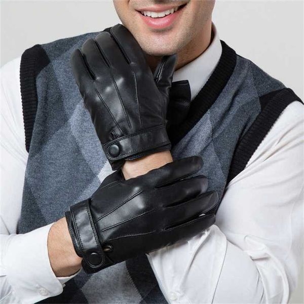 

gours winter genuine leather gloves men brand goatskin black fashion driving touch screen mittens gsm036 211124, Blue;gray