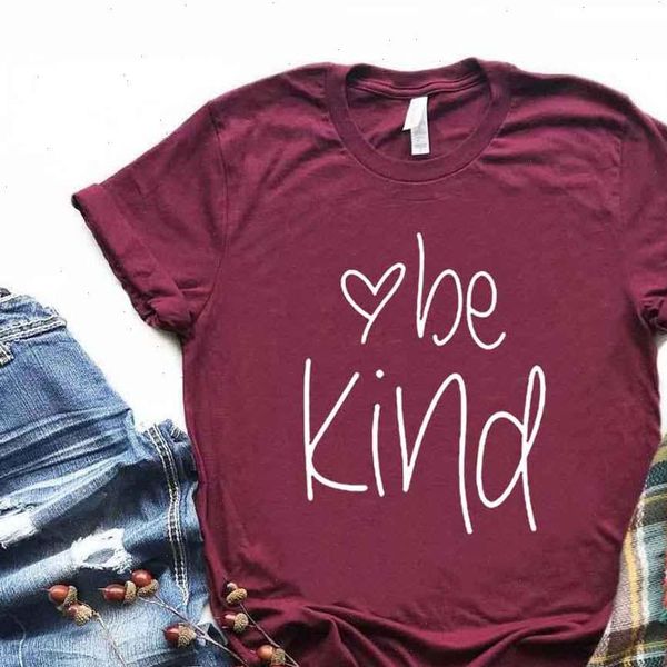

womens t shirts be kind heart print women tshirt cotton casual funny shirt gift for lady yong girl tee, White