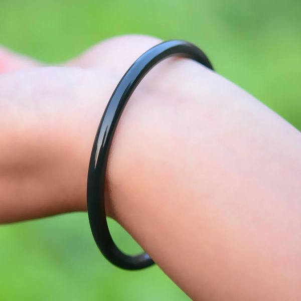 

hetian yu bracelet black blue fine material thin round bangle