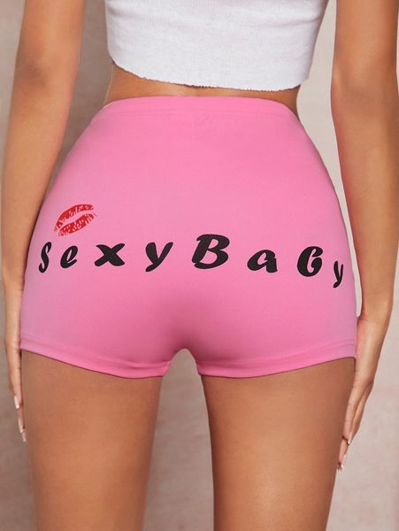 

sxy lip & letter graphic biker shorts j6am#, Black