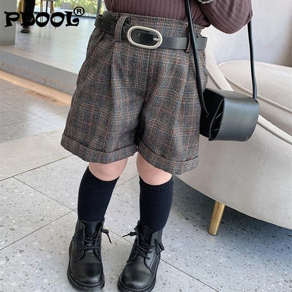 

england style toddler girls high waist plaid shorts pants spring autumn fashion kids short trousers 2-7yrs give belt, Black
