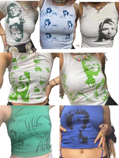 

women's tanks & camis 2021 summer woman girls high street sleeveless print slim tank tee shirt women clothes size s-l, White