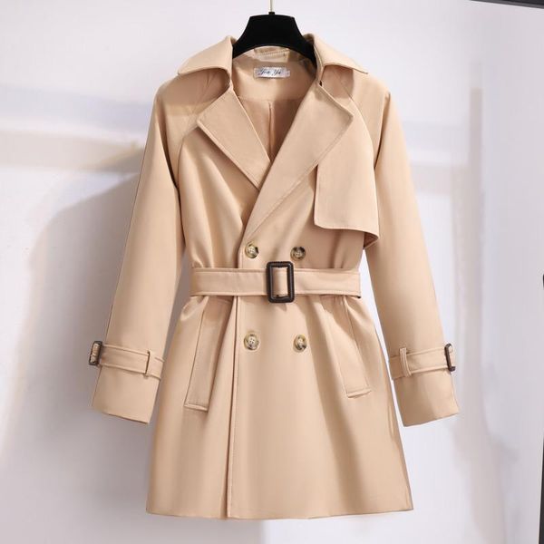 

women's trench coats [ewq] korea chic autumn simple trendy women lapel tie with wide loose fashion long-sleeved windbreaker 2021 16e193, Tan;black