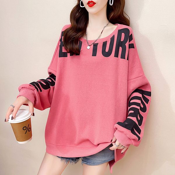 

women's 2021 autumn loose round neck thin sweater female student letter printed cloth, Black
