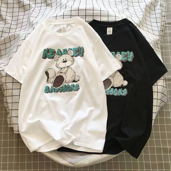 

women's t-shirt summer 2021 arrival women cotton cartoon plus size printing round neck casual loose couple girls tshirt zaraing, White