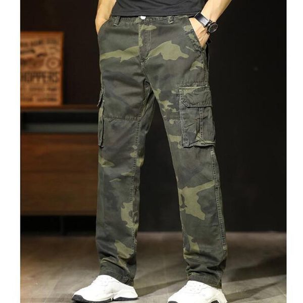 

men's pants man cargo military style trousers pocket joggers straight loose baggy camouflage men clothes, Black