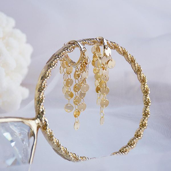 

vintage metal sequins tassel dangler earrings for women designer creativity luxury jewelry wedding party banquet stud, Golden;silver
